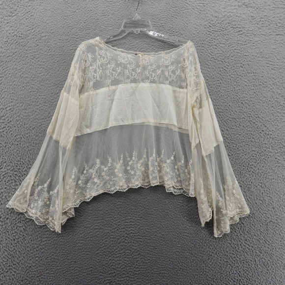 Free People Cannaregio Mesh Top Small‎ Ivory Womens Sheer Embroidered Boho - Picture 2 of 14